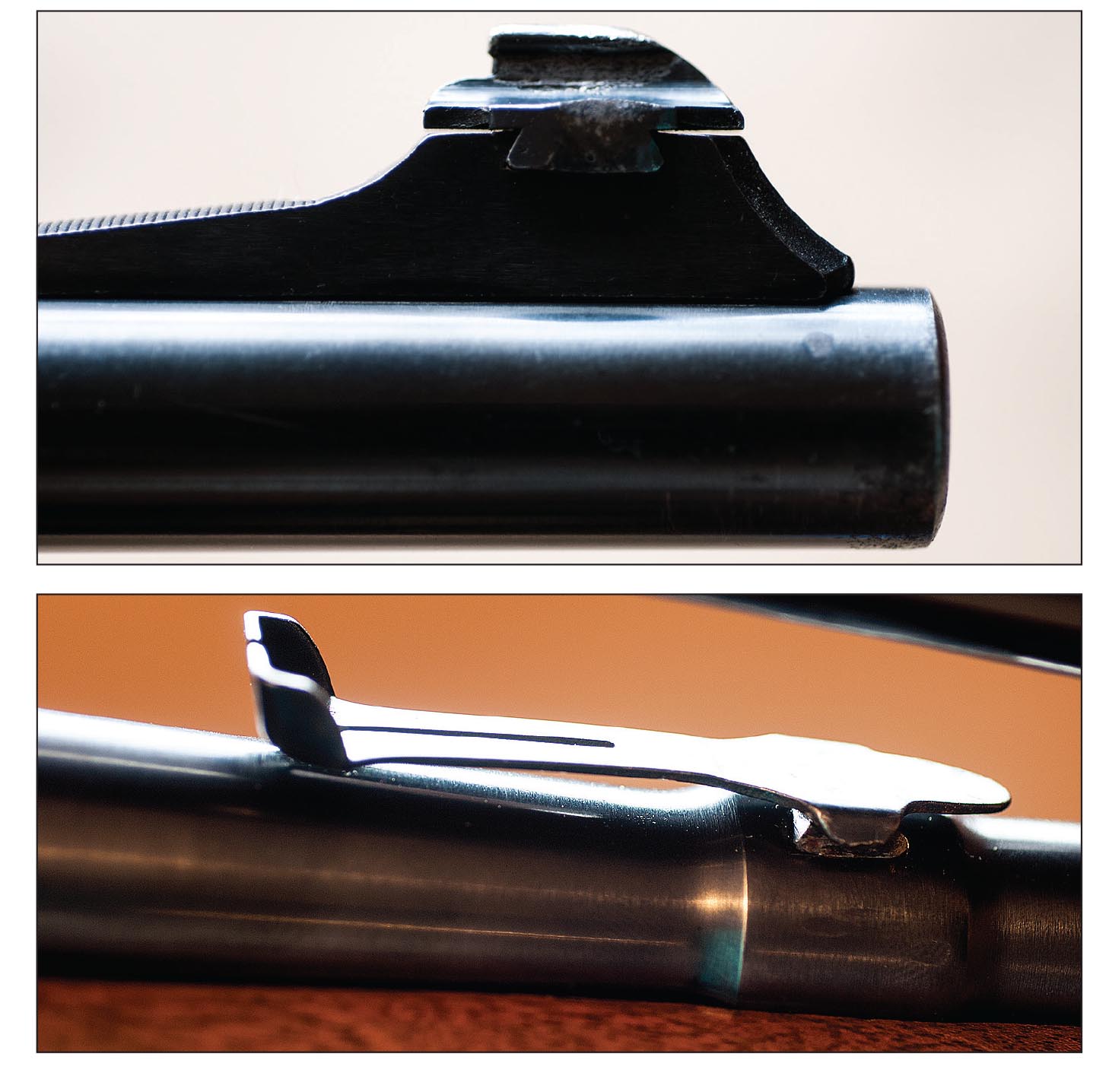While the front sight was adjustable for windage and the rear (here missing the wedge) was adjustable for elevation, nearly all of Remington’s new rifles were drilled and tapped for scope use.